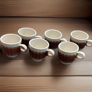 Vintage Mayer China Brown Fluted Scalloped Coffee Cups Set of 6 MCM 1974 Cottage